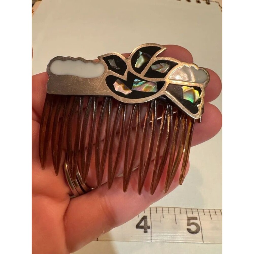 Vintage Alpaca Mexico Abalone Mother of Pearl Hair Comb